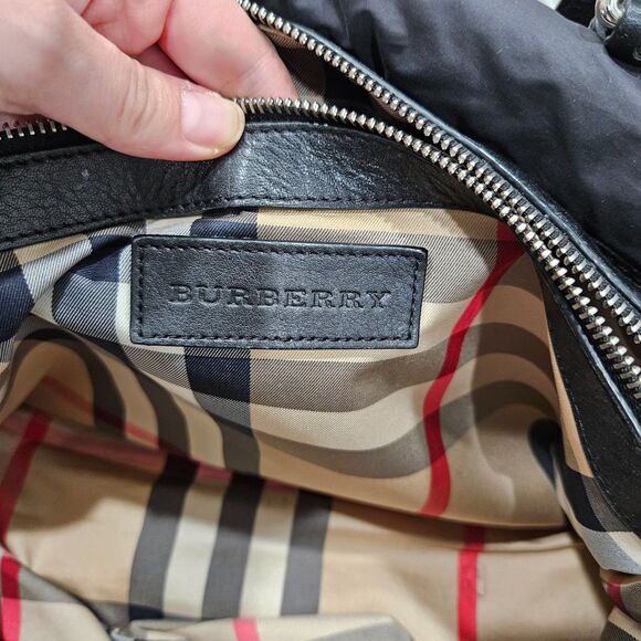 BURBERRY Abbey Quilted Black Nylon Diaper Tote Bag Leather Trim Crossbody Luxury - Picture 12 of 16